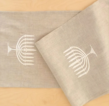 Load image into Gallery viewer, Embroidered Chanukah Linen Runner
