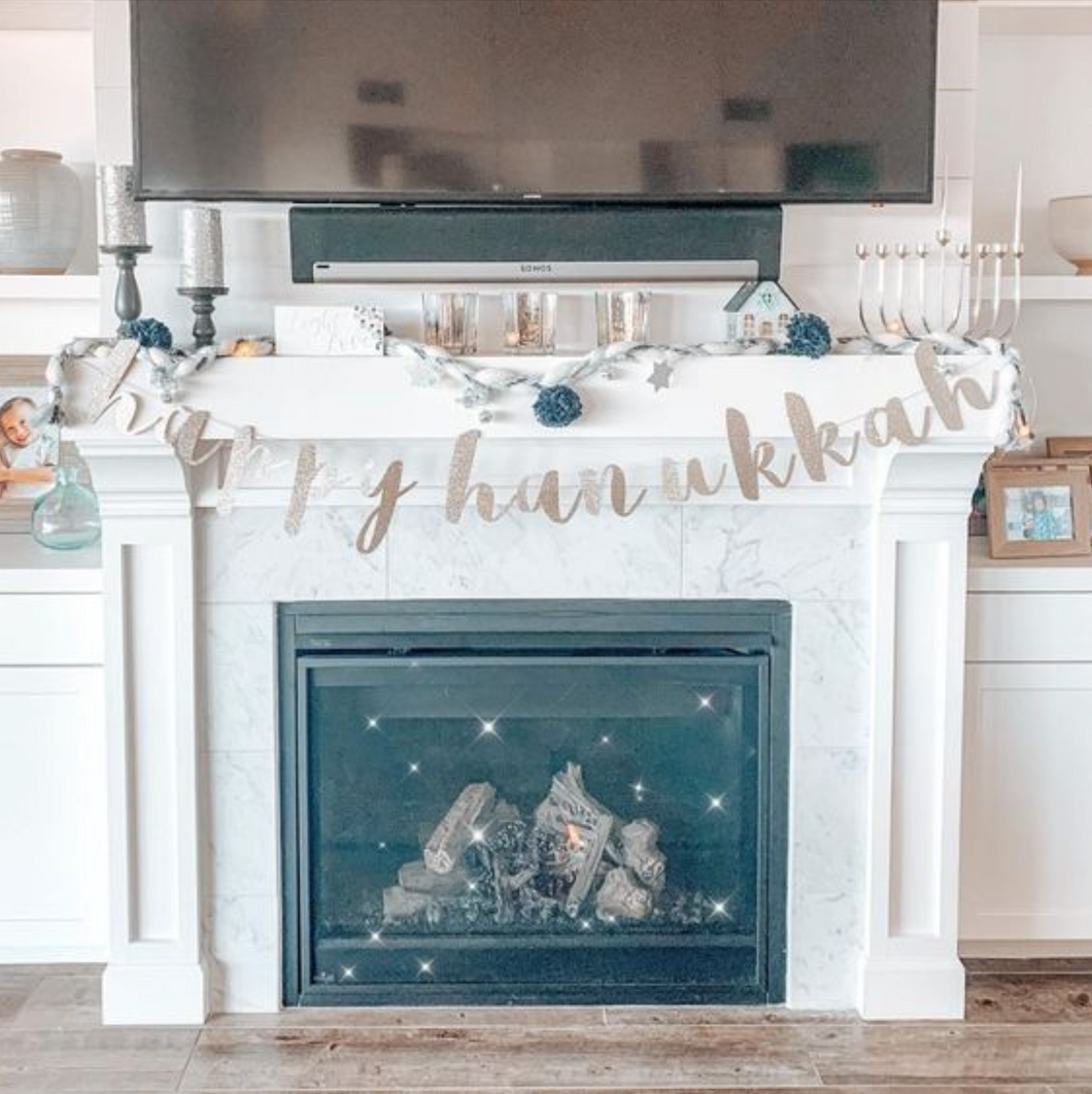 Happy Chanukah Gold glitter banner