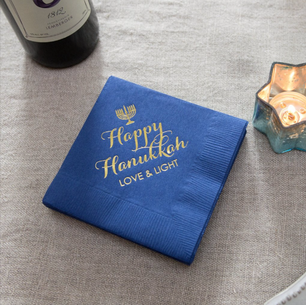 Chanukah 3 Ply Cocktail Napkins-  Blue, 20 Pack