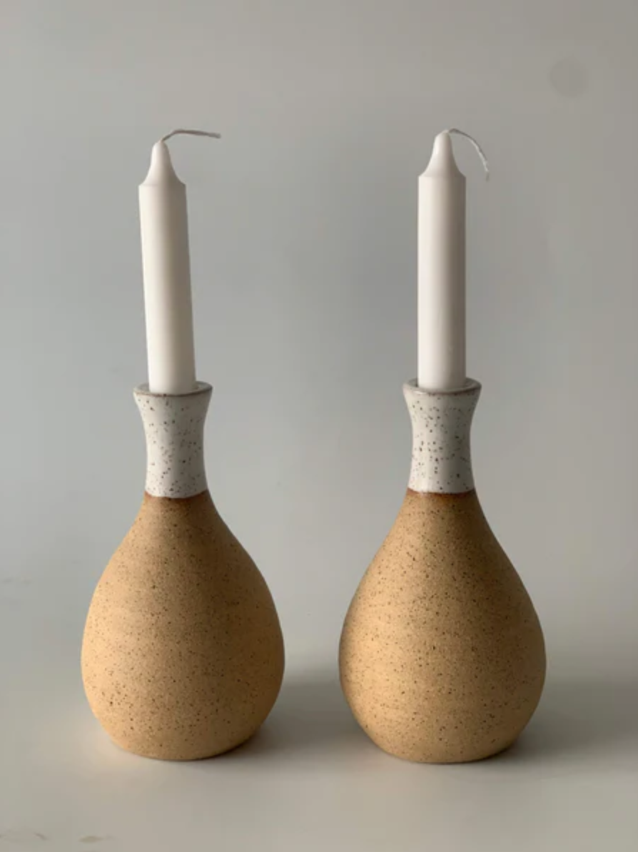 Ceramic Shabbat Candlesticks by Rachael Pots - Nude and White