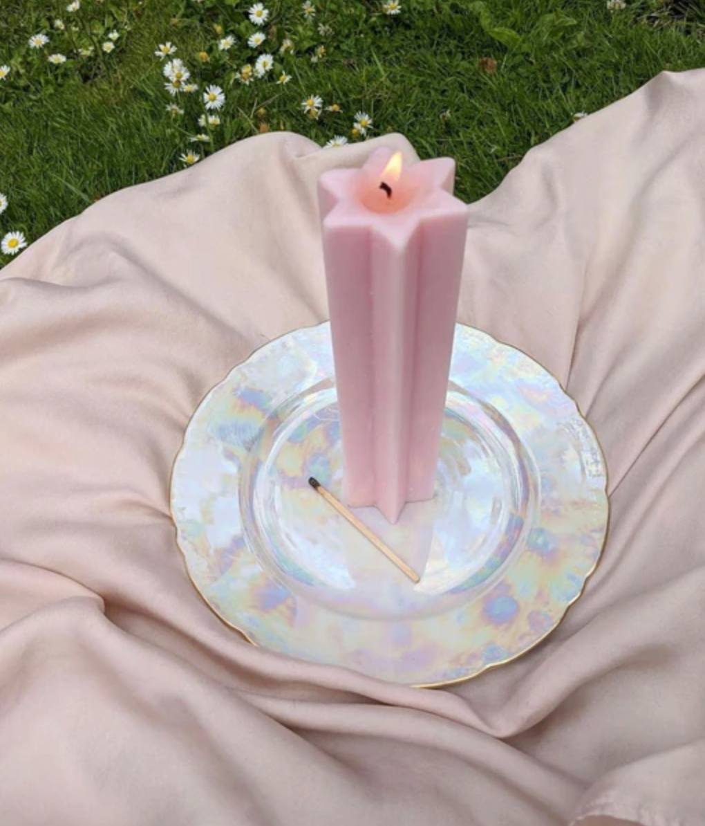 Star of David Pillar Candle - Pink